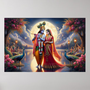 Romantisches Rotes Kunstwerk Radha Krishna Eterna Poster