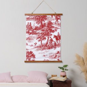 Romantisches rotes Pastoral-Toile-Naturmuster Wandteppich Mit Holzrahmen