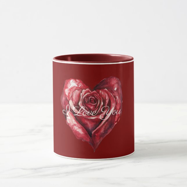 Romantisches rotes Rosenherz Liebe Tasse (Zentrum)