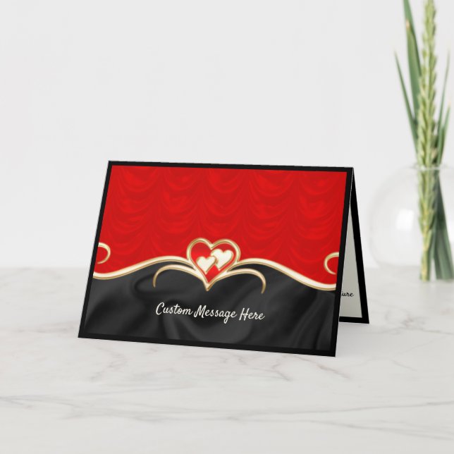 Romantisches Rotes und Schwarzes Gold Herz Karte (Vorderseite)