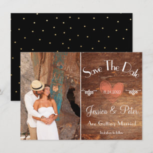 Romantisches rustikales Foto Herz & Holz Save the  Einladung