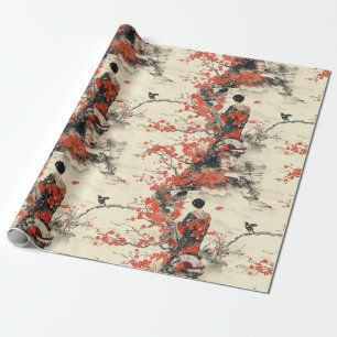Romantisches Sakura-Kimono-Paar-Muster (2) Geschenkpapier