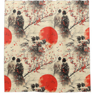 Romantisches Sakura-Kimono-Paar-Muster (3) Duschvorhang