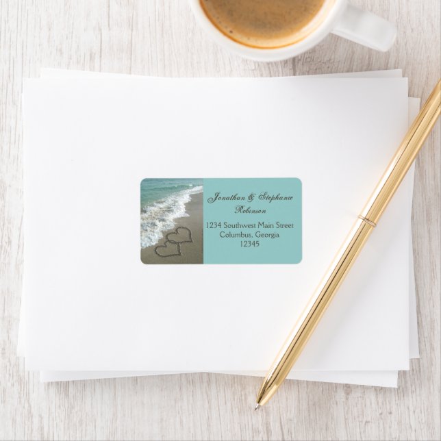 Romantisches Sand Hearts Beach Address Label Adressaufkleber (Insitu)