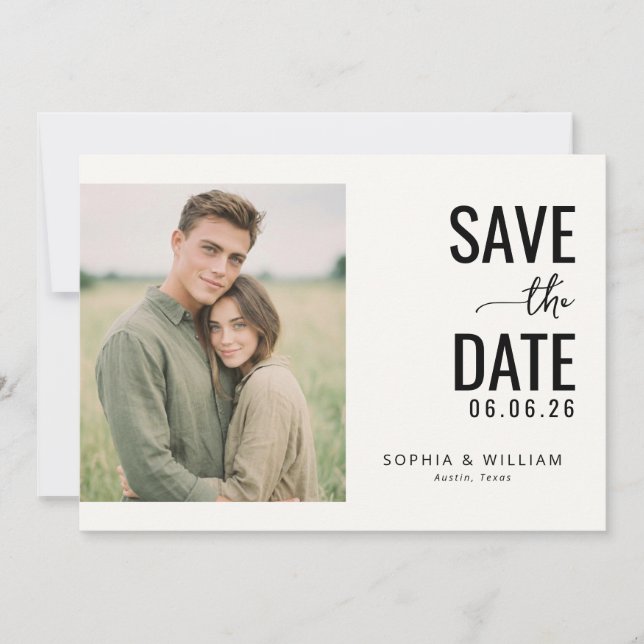 Romantisches Schwarz-Weiß-Foto Save The Date (Vorderseite)