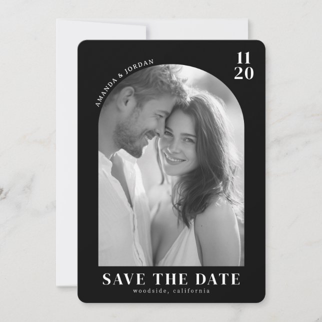 Romantisches Schwarz-Weiß-Foto Save The Date (Vorderseite)