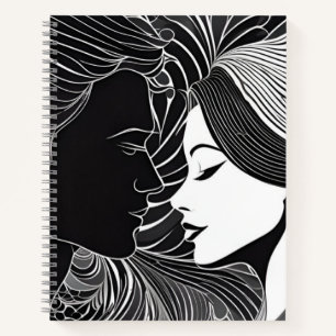 Romantisches Schwarz-Weiß-Silhouette Notizbuch