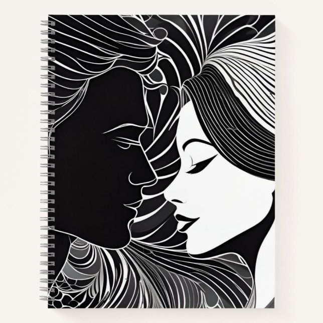 Romantisches Schwarz-Weiß-Silhouette Notizbuch (Vorderseite)