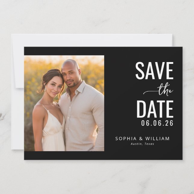 Romantisches Schwarzes Foto Save The Date (Vorderseite)