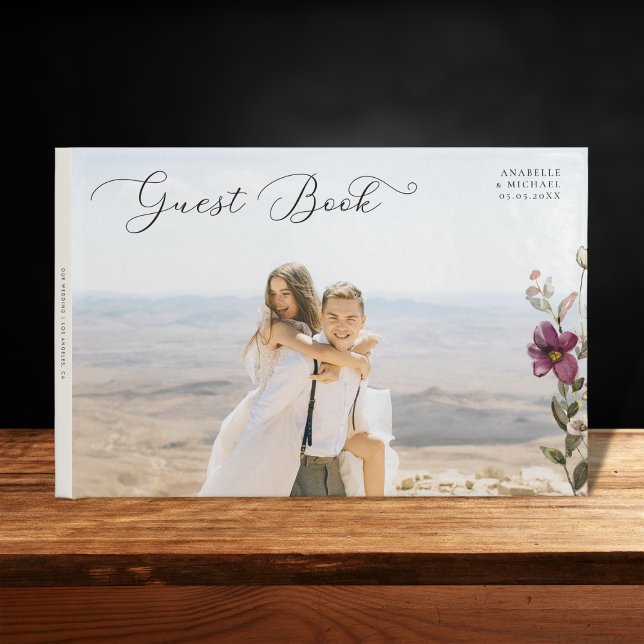Romantisches Script Foto & Wildblumen Elfenbeinhoc Gästebuch (Von Creator hochgeladen)