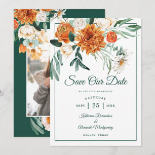 Romantisches Script Grünes Foto für Blumenzwiebeln Save The Date