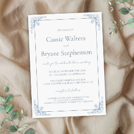 Romantisches Shabby Chic Blau und Weiße Hochzeit Einladung