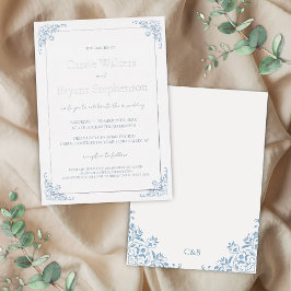 Romantisches Shabby Chic Blau und Weiße Hochzeit Folieneinladung