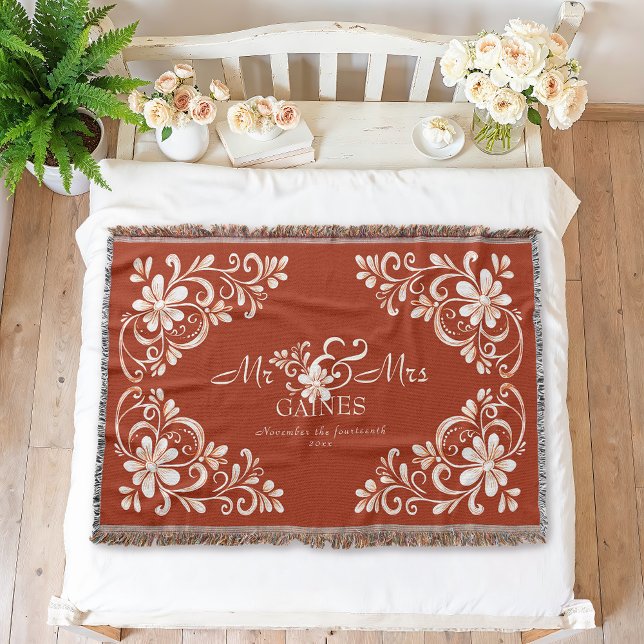 Romantisches Shabby Chic Red Rust Mr. & Mrs. Flora Decke (Von Creator hochgeladen)