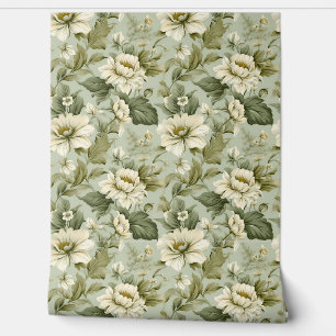 Romantisches Shabby Chic staubgrüne weiße Blume Tapete
