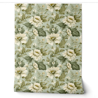 Romantisches Shabby Chic staubgrüne weiße Blume Tapete