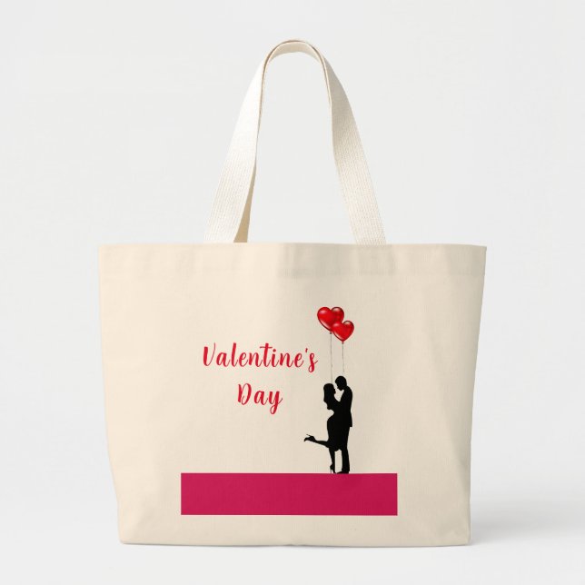 Romantisches Silhouette liebendes Paar. Valentine Jumbo Stoffbeutel (Vorne)