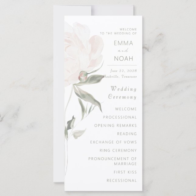 Romantisches Soft-Blush-Pfingstrosen-Hochzeitsprog (Vorderseite)
