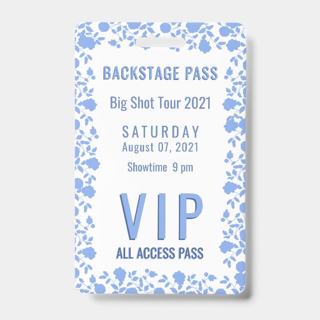 Romantisches Soft Hübsch Blue Floral VIP Pass Abze Ausweis (Vorderseite)