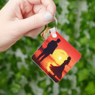 Romantisches Sonnenuntergangs-Silhouetten-Paar-Sch Schlüsselanhänger
