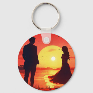 Romantisches Sonnenuntergangs-Silhouetten-Paar-Sch Schlüsselanhänger