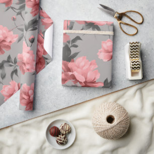 Romantisches staubiges rosa Pfingstrosen-Grau-Blum Geschenkpapier