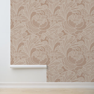 Romantisches Taupe-Spitzen-Blumenmuster Tapete