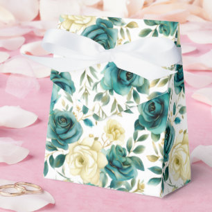 Romantisches Teal Grün Creme Rosen Blumenmuster Geschenkschachtel
