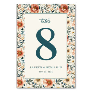 Romantisches Tealblumenmuster Tischnummer