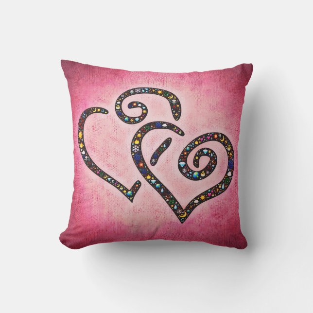 Romantisches Twin Hearts Square Keuchkissen Kissen Für Draußen (Vorderseite)