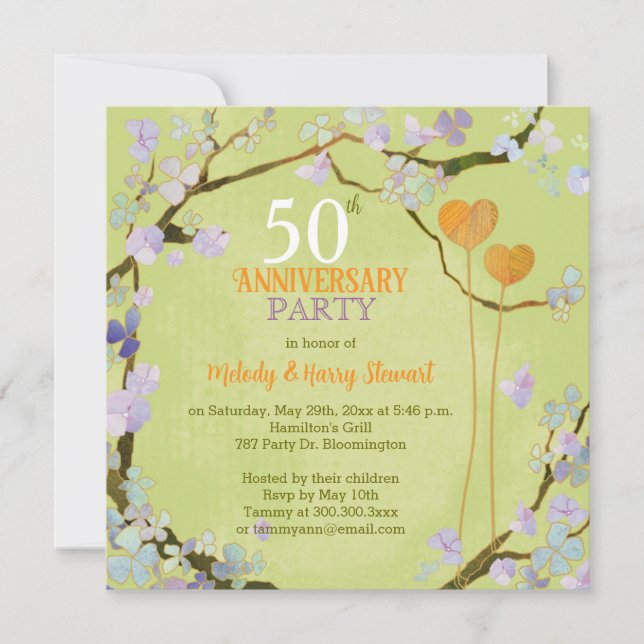 Romantisches Two Hearts 50-jähriges Party zum Hoch Einladung (Vorderseite)