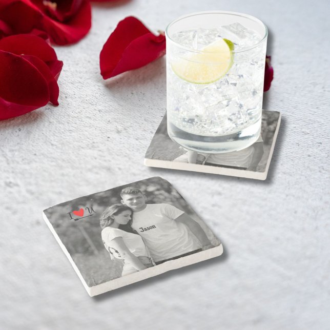 Romantisches Valentine Couple Foto I Red Heart U N Steinuntersetzer (Von Creator hochgeladen)