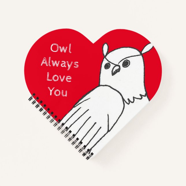 Romantisches Valentinisches Rotes Weißes Owl Notizbuch (Vorderseite)