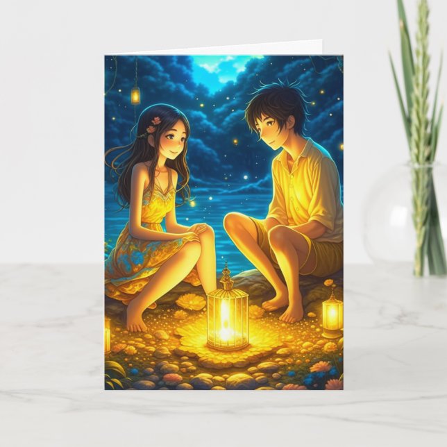 Romantisches Valentinstag Anime Couple Karte (Vorderseite)