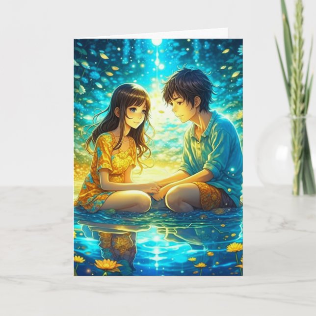 Romantisches Valentinstag Anime Couple Karte (Vorderseite)