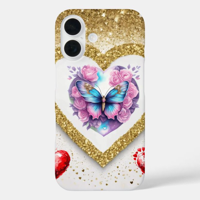 Romantisches Valentinstag-Tapete - Trendy Design iPhone 16 Hülle (Rückseite)
