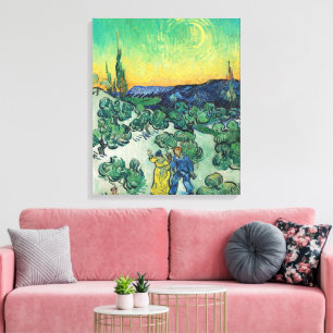 Romantisches Van-Gogh-Paar unter dem Mond wandelt Leinwanddruck