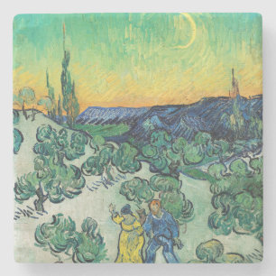 Romantisches Van-Gogh-Paar unter dem Mond wandelt Steinuntersetzer