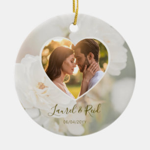 Romantisches verwelktes weißes Rosenherz Foto Hoch Keramik Ornament