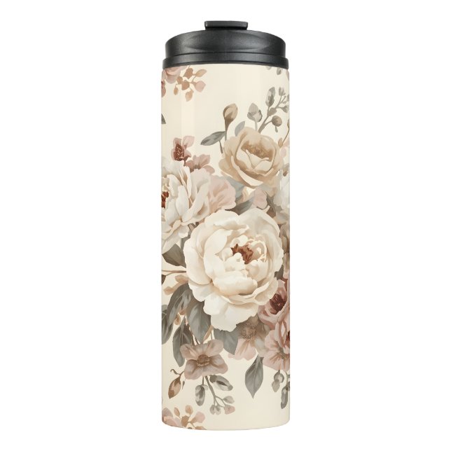 Romantisches Vintage-Blumenstrauß-Muster Thermosbecher (Vorderseite)