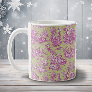 Romantisches Vintage Grün Rosa Toile de Jouy Muste Kaffeetasse