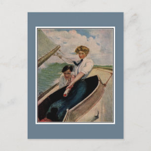 Romantisches, vintage Paar beim Segeln Postkarte