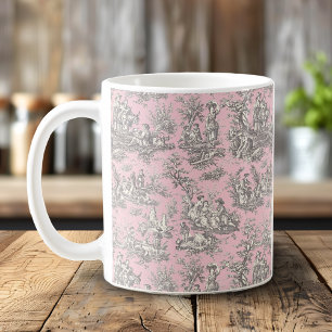 Romantisches Vintage-Rosa-Grau-Toile-de-Jouy-Muste Kaffeetasse