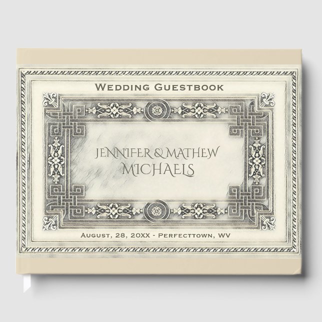 Romantisches Vintages Gästebuch für Elfenbein (Vorderseite)