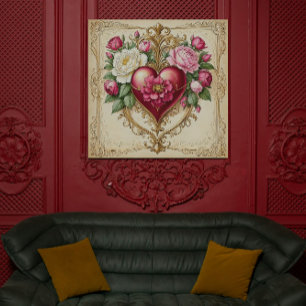 Romantisches Vintages Herz mit Rose Kunst 💕 Leinwanddruck