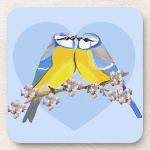 Romantisches Vogelpaar, Cyanistes Caeruleus Getränkeuntersetzer