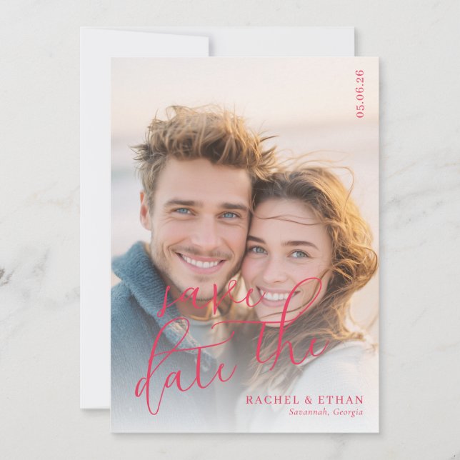 Romantisches warmes Strandfoto Save The Date (Vorderseite)