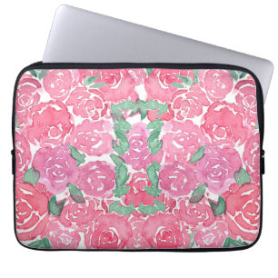 Romantisches Wasserfarben-Rosenmuster in Rosa und Laptopschutzhülle