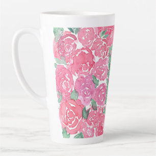 Romantisches Wasserfarben-Rosenmuster in Rosa und  Milchtasse