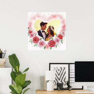 Romantisches Wasserfarbenherz mit goldenen Glitzer Poster